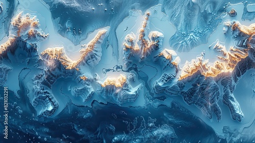 Arctic landscapes captured from space during winter exhibited a pronounced topographical relief..stock photo