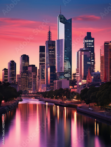 Sunset over the Yarra River in Melbourne, Australia
