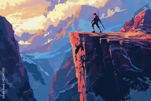 Fortune favors the bold Illustrate an adventurer taking a leap of faith across a wide chasm