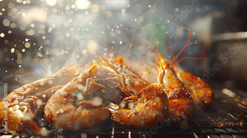 A beachside barbecue sizzling with fresh seafood realistic tropical background seafood lover delicious meal 