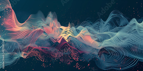 Design a vector illustration capturing the essence of sound waves oscillating and resonating in a fluid, wave-like manner.