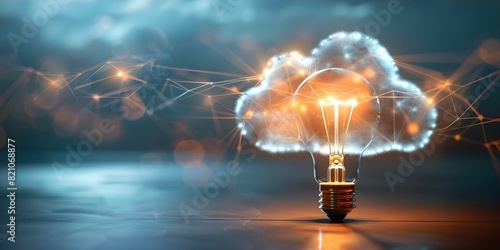 Cloud symbol with lightbulb filament symbolizing innovative power and cloud computing potential. Concept Cloud Computing, Innovation Power, Technology Trends, Digital Transformation