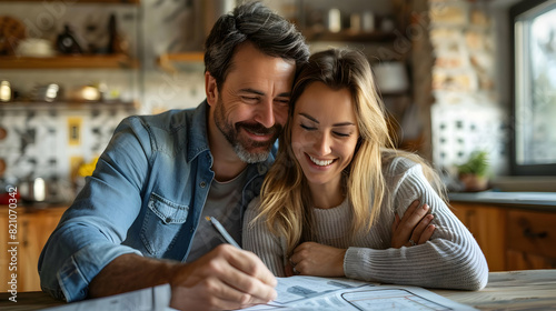 A couple reviewing home listings symbolizing the search and excitement of finding the perfect home for sale Photo realistic concept of couple viewing listings on computer screen 