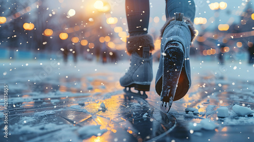 Friends ice skating together at rink: Winter fun and bonding experience captured in a photo realistic concept of friends enjoying winter activities