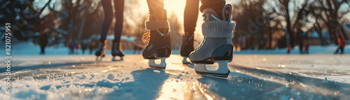 Friends having fun and bonding while ice skating together at a rink, showcasing the joy of winter activities and friendship Photo Stock Concept