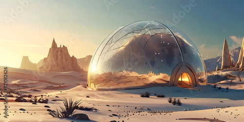 A house on another planet with geodesic domes 