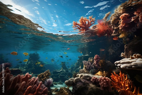 Beautiful landscapes of the fascinating underwater world on the island of Bonaire, Caribbean, generative IA