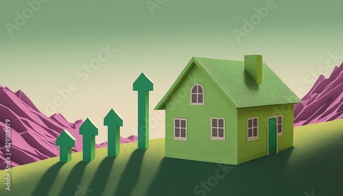 Concepto minimalista de la subida de precios e hipotecas de la vivienda