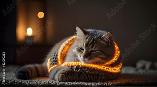 Sleeping cat sweater woolan lazy kitten autunm led lig.generative.ai