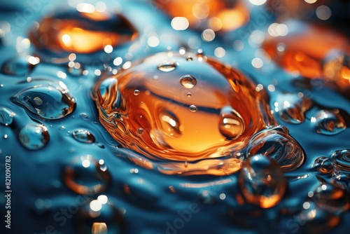 Transparent liquid drops, refreshing drink to quench the headquarters, generated by, generative IA