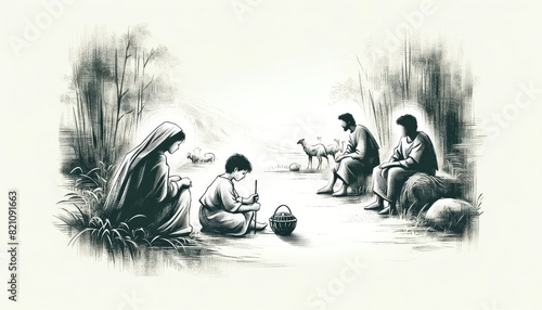 Life of Jesus: Boyhood of Jesus. Digital illustration.