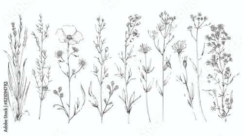Big bundle of elegant wild herbs isolated on white background