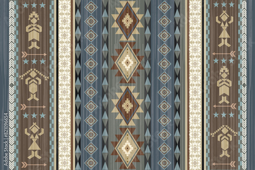Carpet Rug Navajo tribal vector seamless pattern. Native American ornament. Ethnic South Western decor style. Ikat Boho geometric ornament. Vector seamless pattern. Mexican blanket, Woven carpet 