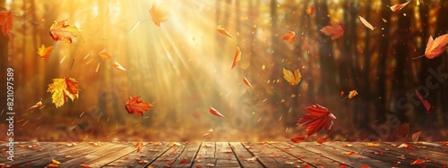 A rustic, autumn-inspired background with falling leaves and warm colors.