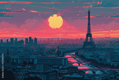 City of Paris with retro colors , colorful city