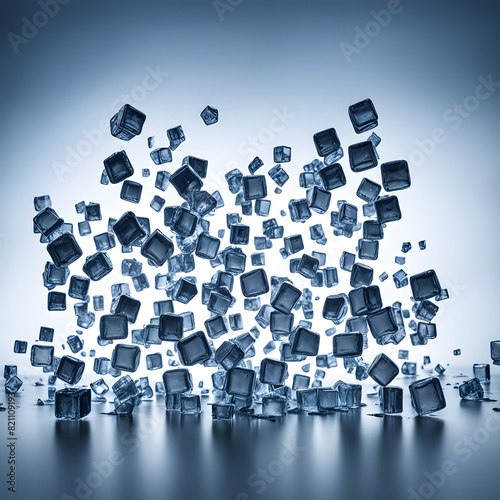 Falling ice cubes, on a transparent and blank background, full of design sense, used for product display, high-end, beverages, and summer elements