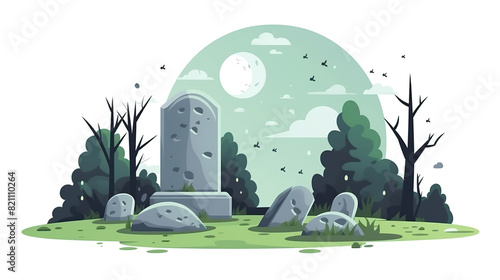 gravestone alone against a stark white background