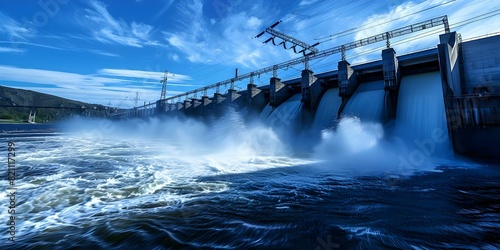 Converting Water's Energy into Electricity: How a Hydroelectric Power Plant Uses Large Turbines. Concept Renewable Energy, Hydroelectric Power, Turbines, Electricity Generation, Water Resource