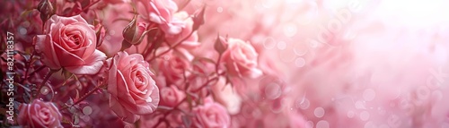 Pink roses in soft focus with a blurred background.