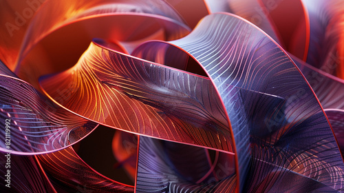 Generate a macro image of intricate ribbon folds emphasizing light reflections.