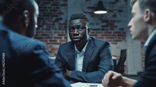 A young applicant is asked a series of questions by two hiring managers / recruiters during a job interview. A Secret Service agent recruits a young man with talent. Agents in an intelligence agency