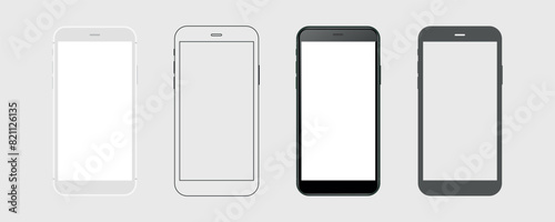 smartphone mockup in clay, outline, flat style screen. mobile phone vector. phone mock up Isolated on White Background. Vector illustration