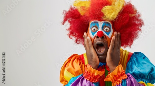 Surprised Clown in Colorful Costume