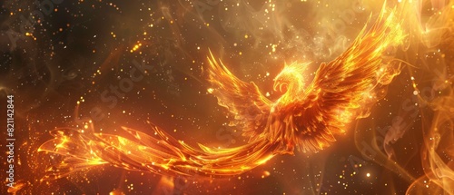 Fire bird phoenix emerging from the ashes