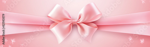 Horizontal pink ribbon and bow on a romantic background for wedding invitation card greeting card or gift boxes
