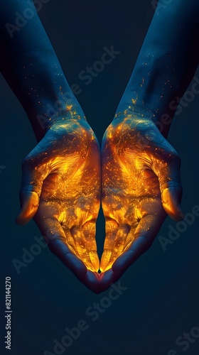 Someone holding hands with glowing fire