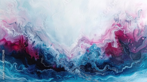 Abstract acrylic painting featuring vibrant blue and pink colors blending into one another, creating an emotive and dynamic visual effect.