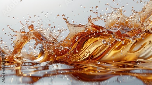 cascading liquid brown soda or tea splash frozen in an abstract futuristic 3d texture isolated on a transparent background
