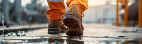 a person wearing a classy shoes and walking on the road Fashionable on blurred background