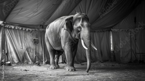 Circus elephant in a Circus tent, elephant drawing