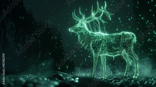 A jade glow stag silhouette in a nightscape bold outline