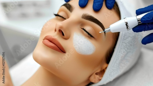 Expert esthetician performing a microdermabrasion treatment to renew and refine a client's skin at a spa.