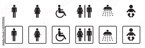 Toilet vector icons set, male or female restroom wc. Set of toilet sign
