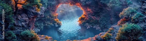 Karst Landscape with sinkholes flat design top view mysterious depths theme animation Complementary Color Scheme