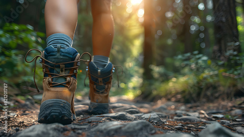A woman hiking in a forest, embodying the adventure, physical challenge, and connection to nature in this popular hobby Photo realistic concept
