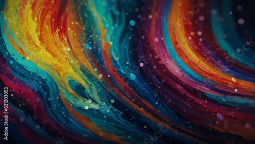 A colorful abstract painting of a wave pattern with different colors,.