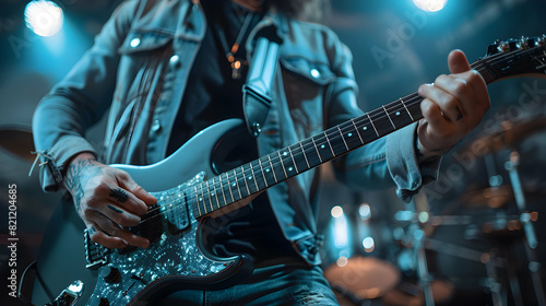 Passionate Musician: Creative Excitement of Playing Electric Guitar Photo Realistic Concept Capturing the Joy and Artistry of Making Music as a Hobby