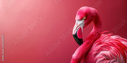 Closeup of a flamingo with its beautiful pink feathers in the background
