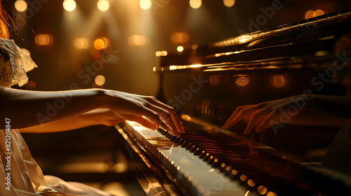 Capturing the passion of music: A woman playing piano in a photo realistic concept, showcasing the creativity in the rewarding hobby of making music