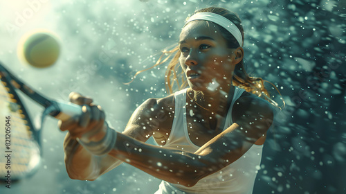 A woman showcasing physical activity, skill, and enjoyment in a realistic tennis play concept