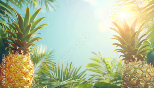 Two pineapples are in a lush green jungle by AI generated image