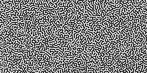 Abstract Turing organic wallpaper with background. Turing reaction diffusion monochrome seamless pattern with chaotic motion. Natural seamless line pattern. 