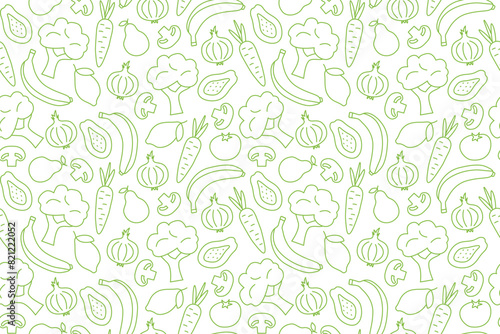 green vegetables and fruits seamless pattern; great for packaging for organic food products, decorative elements on kitchenware - vector illustration