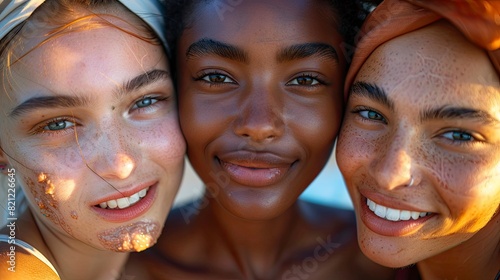 Friends with diverse skin conditions taking a selfie
