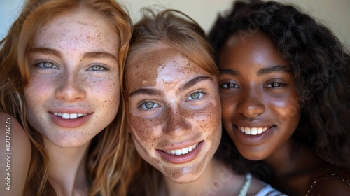 Friends with diverse skin conditions taking a selfie