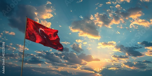 the Turkish flag softly waving amid the brilliant clouds